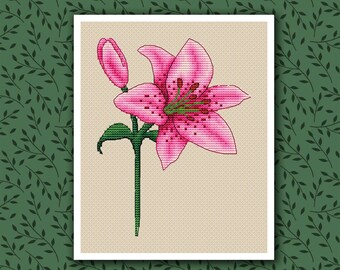 Lily Moods Chart Counted Cross Stitch Pattern Needlework Xstitch Craft Pink