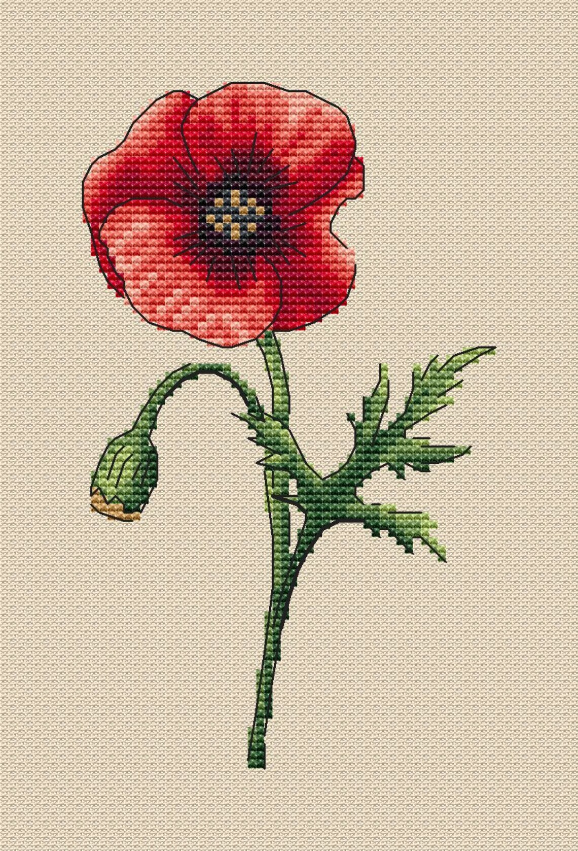 Red poppy cross stitch pattern flower cross stitch floral  etsy