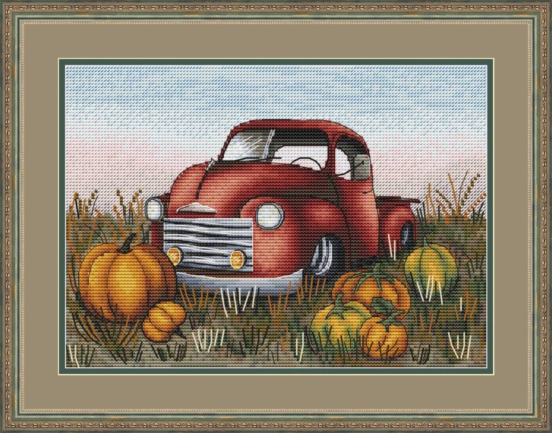 Red pickup truck cross stitch pattern Vintage cross stitch Old Etsy