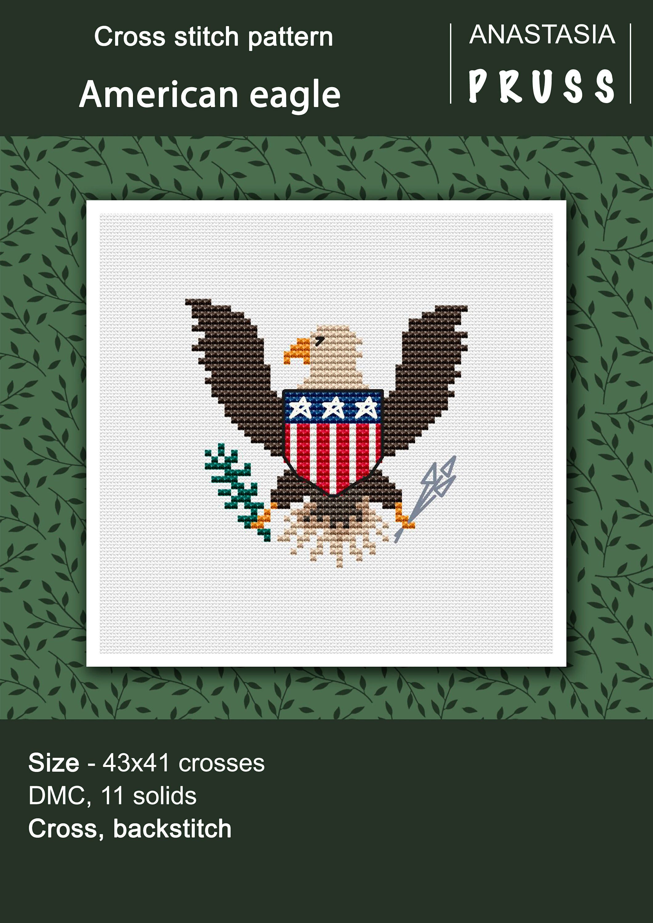 Patriotic cross stitch pattern American eagle Primitive Etsy