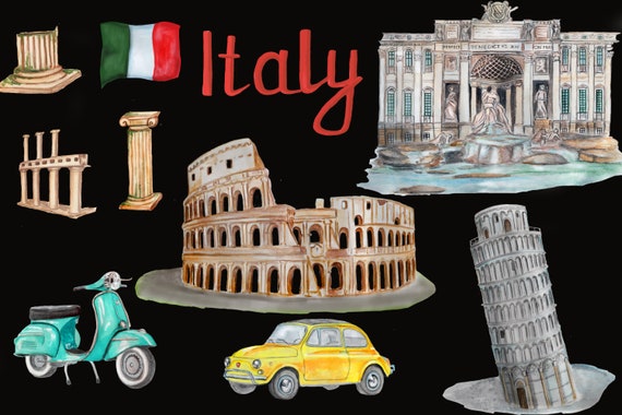 Italy Clip Art Rome Clipart Watercolor Travel Coliseum | Etsy