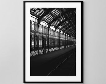 Estación principal de tren / Breslavia / Arquitectura / Fotografía en blanco y negro / Impresión de bellas artes / Decoración de pared / Cartel