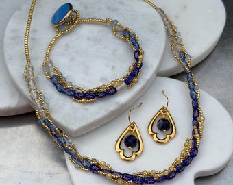 Moonlit Serenade Jewelry Set | Sapphire Blue Necklace Bracelet Earrings