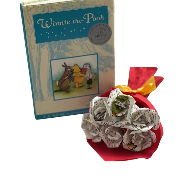 Winnie the Pooh Petite Bouquet of Mini Roses Made from Damaged Books- Gift Ideas for Grads, Birthdays, Baby Showers