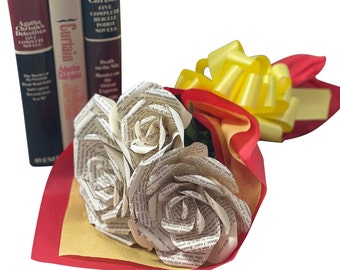 Agatha Christie Book Paper Flower Bouquet Made from Damaged Books- Gift Ideas for Graduations, Anniversaries and Birthdays