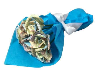 Atlas Map Paper Mini Rose Bouquet: Upcycled Book Page Flowers