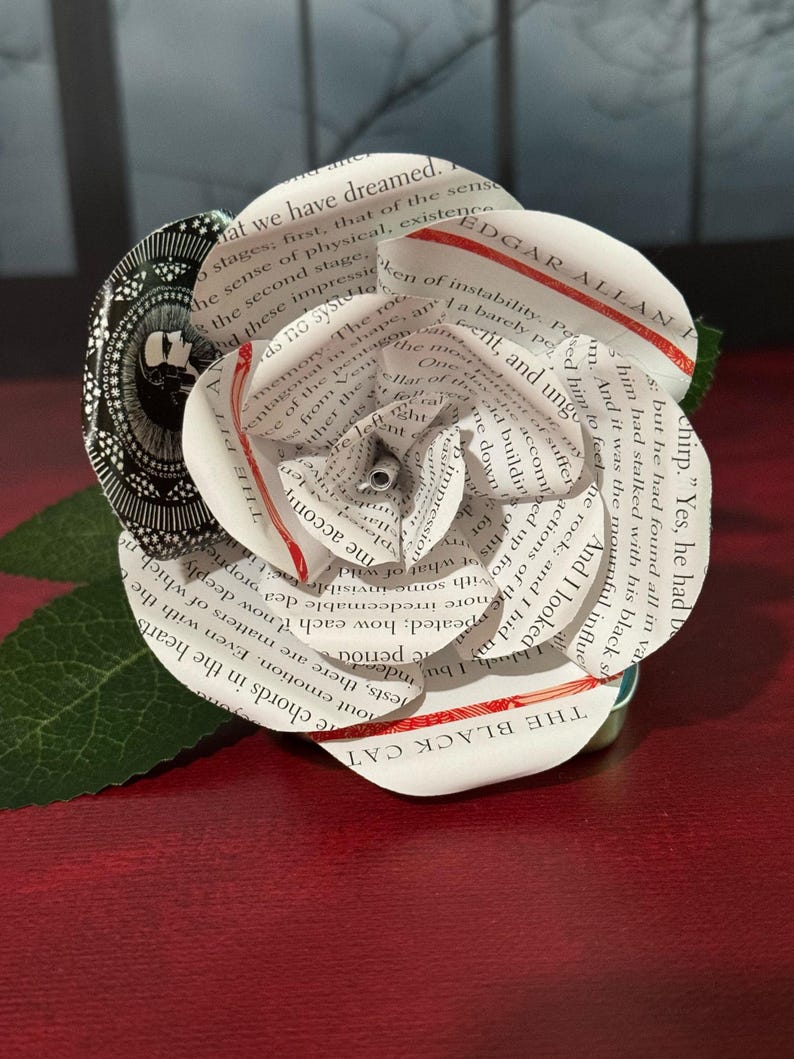 Edgar Allan Poe Single Book Page Rose – Gothic Literary Flower | Poetry ...