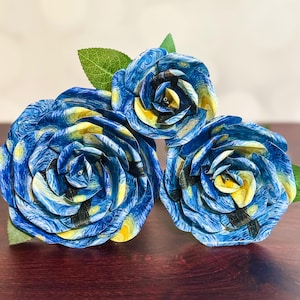 Rose di carta fatte a mano – Ispirate alla Notte stellata di Van Gogh / Regali artistici senza tempo