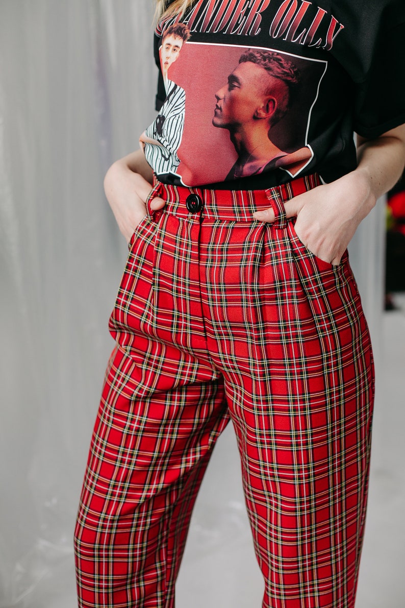 Women/'s Trousers Banana Pants Scottish plaid XL,Red checkered pants High waist pants Grunge Red plaid pants 90s 90/'s aesthetic Pants