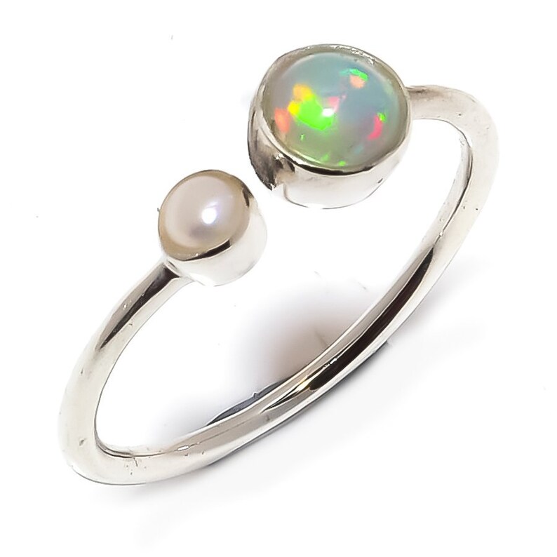Opal Pearl Natural Gemstone 92.5 Sterling Silver ring | Etsy