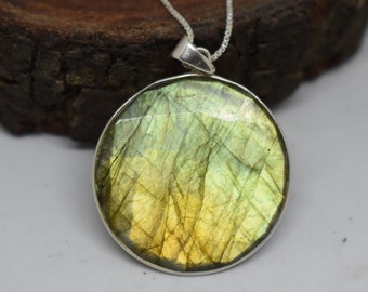 Natural Labradorite Pendant Yellow Fire 925 sterling silver  pendant , Handmade Pendant, Gift Pendant