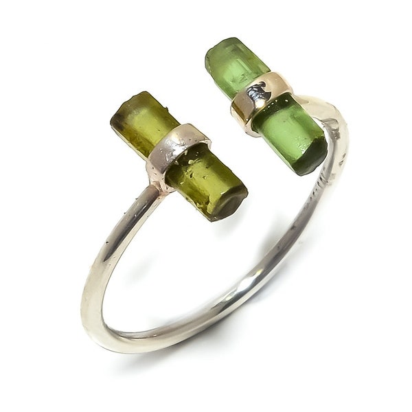 Tourmaline Rock Green  Natural Gemstone Handmade 92.5 Sterling Silver Adjustable Ring