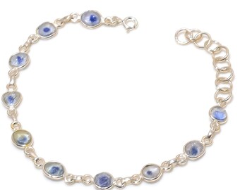 Natural Gemstone Bi-Sapphire Handmade Bracelet 92.5 Sterling Silver