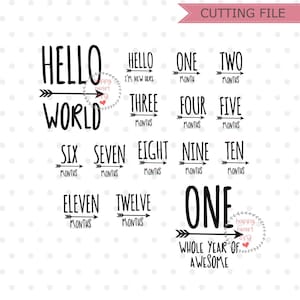 Baby mijlpaal SVG, Baby maand mijlpaal svg, dxf, png instant download, Hello wereld SVG voor Cricut en silhouet, een svg, eerste verjaardag