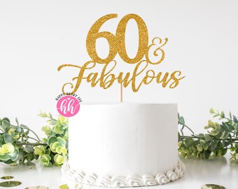 60 cake topper SUPERBE À 60 SIXTY 80,50,60 60th paillettes Cake Topper Personnalisé