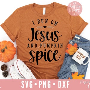 Eu Corro em Jesus e Tempero de Abóbora SVG, Outono svg, Abençoado svg, dxf, png download instantâneo, Grato svg, Christian SVG, ação de graças svg, Fé