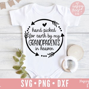 Elegido a mano para la tierra por mis abuelos en el cielo SVG, recién nacido svg, dxf, png descarga instantánea, Bebé SVG, Ángel abuelo svg, Angel Abuela