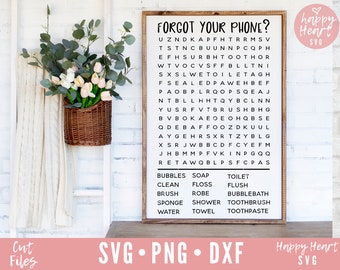 Olvidé tu teléfono svg, baño Word Search svg, baño signo SVG, baño svg, dxf, png descarga instantánea, baño cita SVG, marca de signos