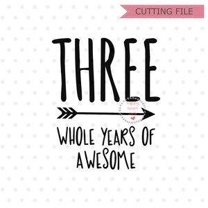 Drei ganze Jahre von Awesome SVG, dritten Geburtstag Svg, Dxf, Png sofortiger Download, 3. Geburtstag SVG, drei Svg, Geburtstag junge Svg, Geburtstag Svg