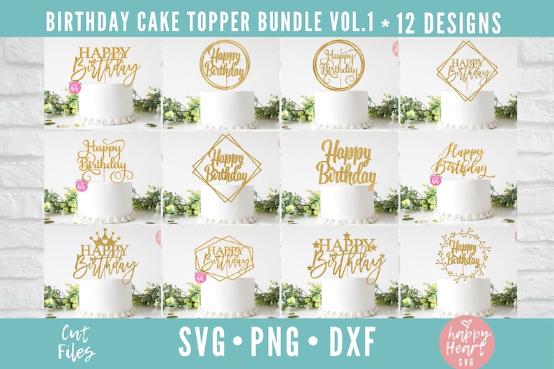 Download Cake Topper Bundle Happy Birthday Bundle Cake Topper svg | Etsy