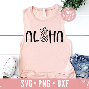May include: A pink tank top with the word "ALOHA" in black text with a pineapple graphic in the center.