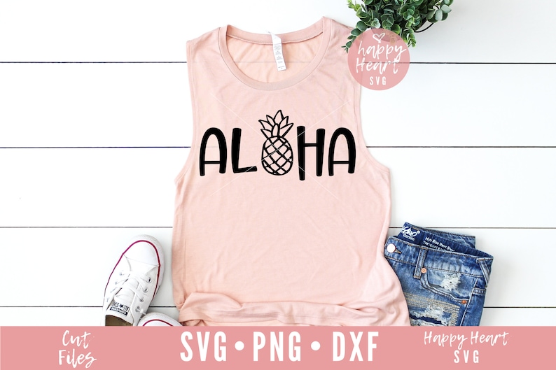 May include: A pink tank top with the word "ALOHA" in black text with a pineapple graphic in the center.