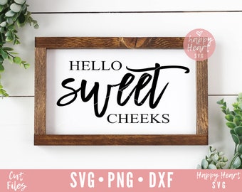 Hello Sweet Cheeks svg, Zabawna łazienka svg, Ładny tyłek SVG, Łazienka svg, dxf, png natychmiastowe pobieranie, Cytat łazienki SVG, Znak łazienki svg