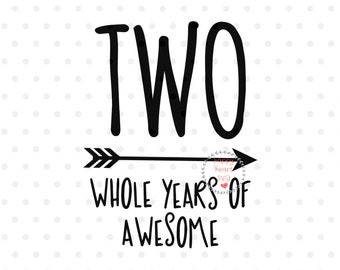 Two whole years of awesome SVG, Second Birthday svg, dxf and png instant download, 2nd birthday SVG, Two svg, Birthday Boy svg, Birthday svg