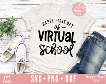 Feliz primer día de escuela virtual SVG, profesor svg, dxf, png descarga instantánea, aprendizaje a distancia SVG, regreso a la escuela svg, escuela svg