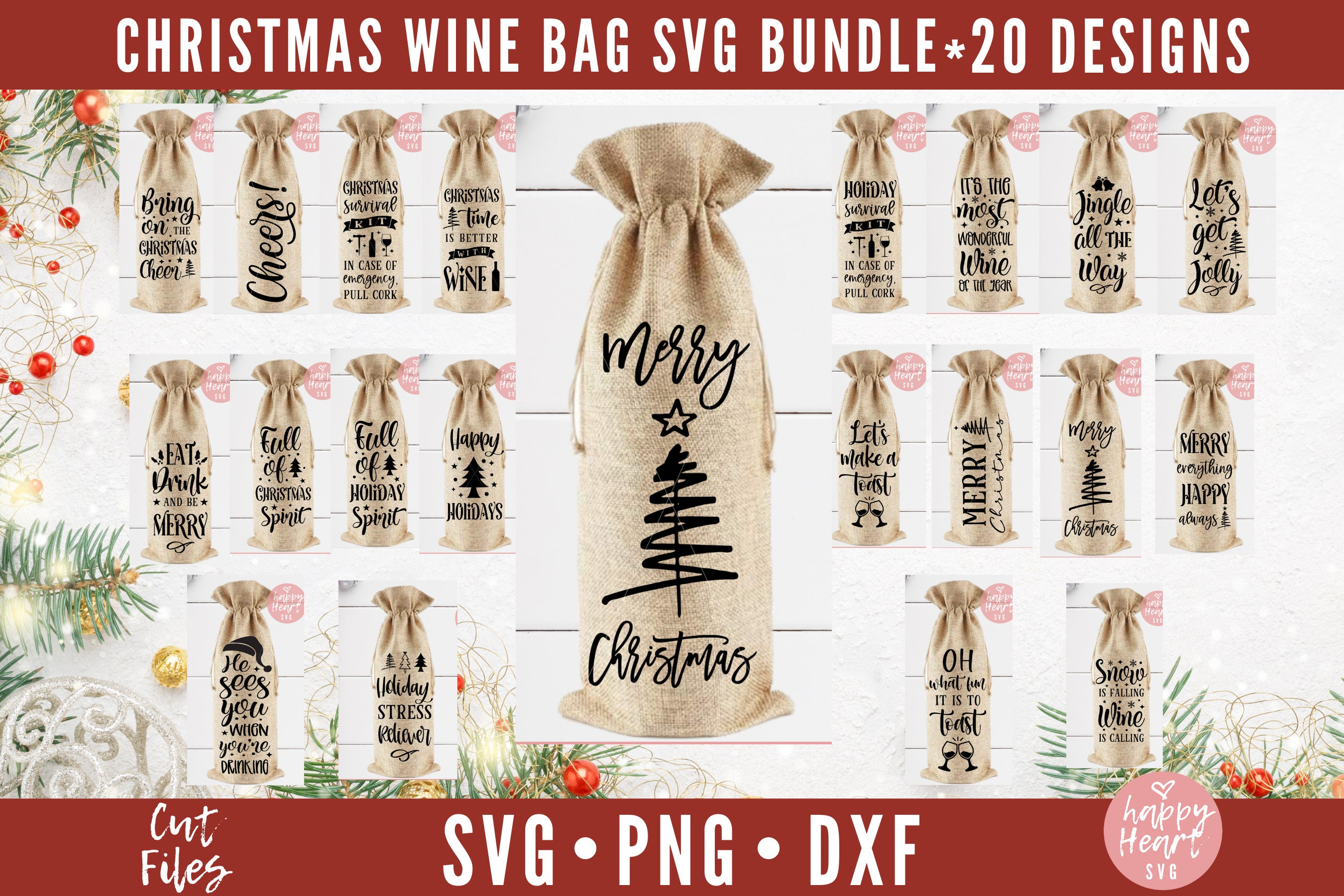 Christmas Wine Bag Bundle Wine SVG Bundle Christmas Wine SVG - Etsy