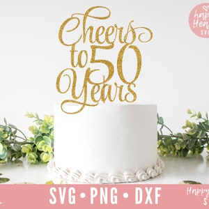 ケーキ トッパー svg、50 周年を祝うケーキ トッパー svg、50 周年記念ケーキ トッパー SVG、誕生日 svg、dxf、png 即時ダウンロード、50 周年おめでとう