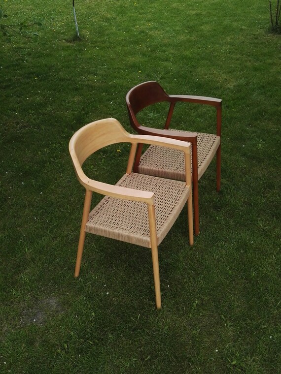 Wooden Armchair With Wicker Seat Danish Etsy
