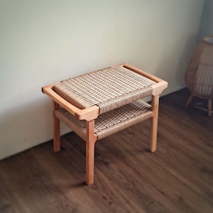 Bench with wicker seat (with lower shelf) 61×38cm