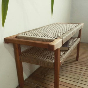 Wicker bench 90×35cm (with lower shelf)
