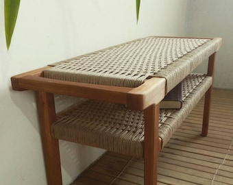 Wicker bench 90×35cm (with lower shelf)