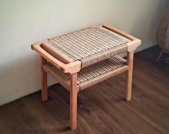 Bench with wicker seat + Storage Shelf (W61×D38×H46 cm)