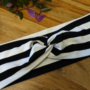 Cotton jersey headband, black and white striped, adult/child