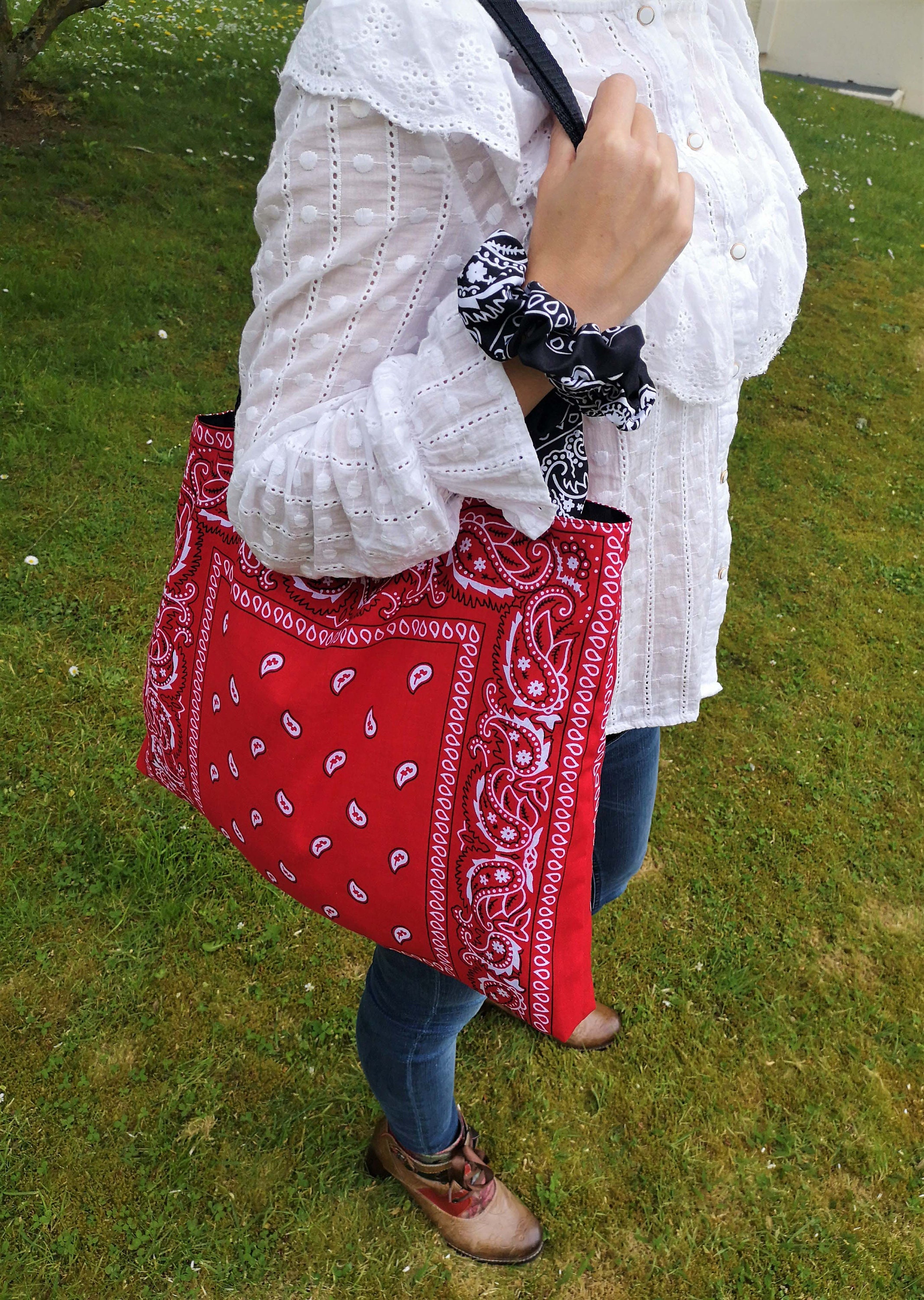 Red white blue and black bandana  Tote Bag for Sale by Albert