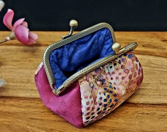 Retro Fuchsia Purple Polka Dot Coin Purse, Metal Clip Clasp