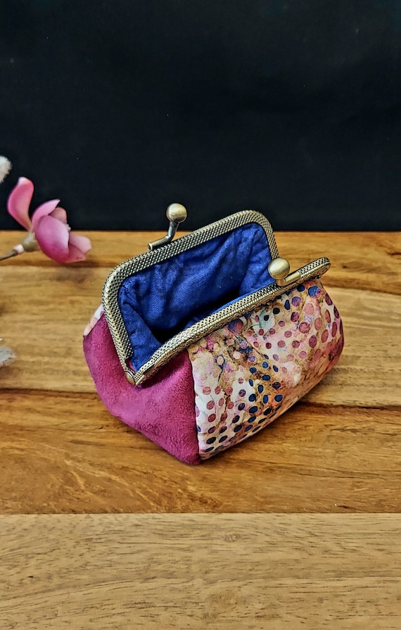 Porte-Monnaie Retro Pois Violet Fuchsia Fermoir clip en Métal