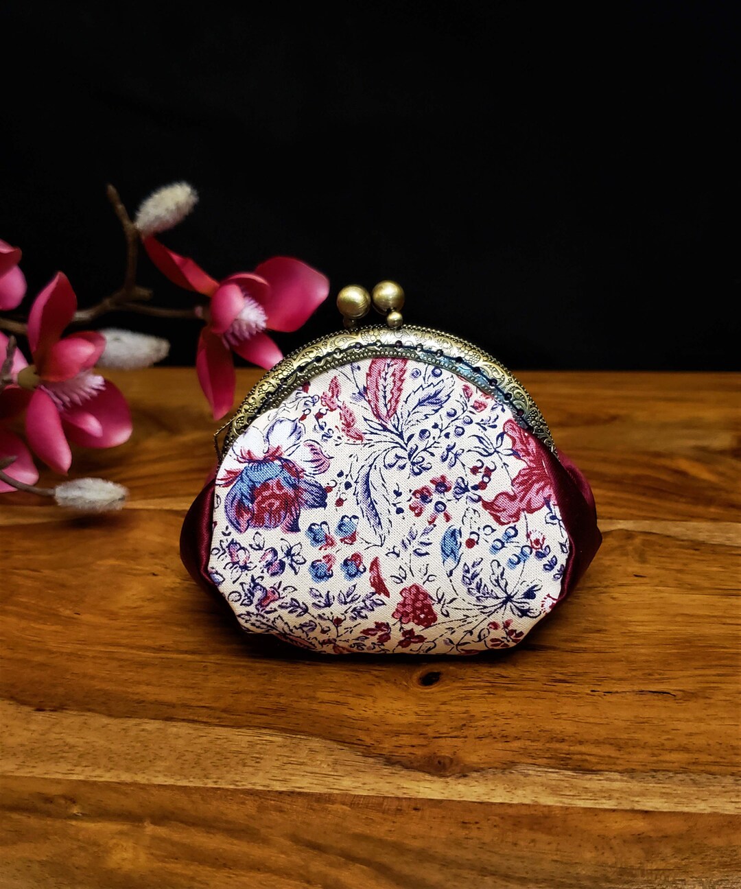 Polyester Rouge Wallet France Retro Wallet in Fleuri Rouge Fabric , Metal Clip Clasp - Etsy