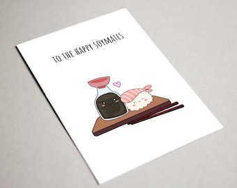 À la carte Happy Soymates, carte de mariage, carte imprimable, carte de félicitations de mariage, carte de sushi, jolie carte de mariage, jolie carte de fiançailles
