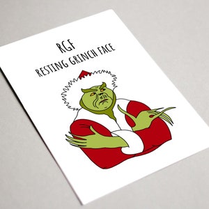 Lustige Grinch Karte, druckbare Karte, ruhendes Grinch Gesicht, lustige Weihnachtskarte, lustige Weihnachtskarte, Grinch