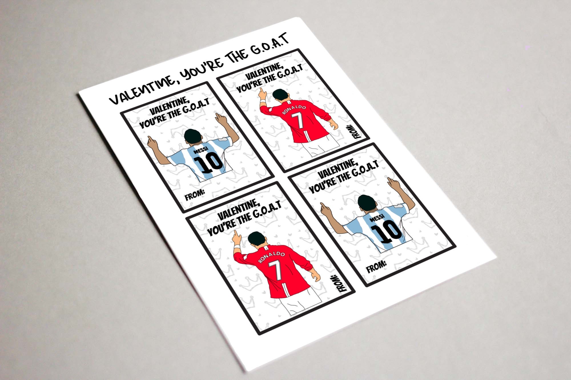 Ronaldo Messi Valentine Card, Printable, Cristiano Ronaldo Lionel Messi ...