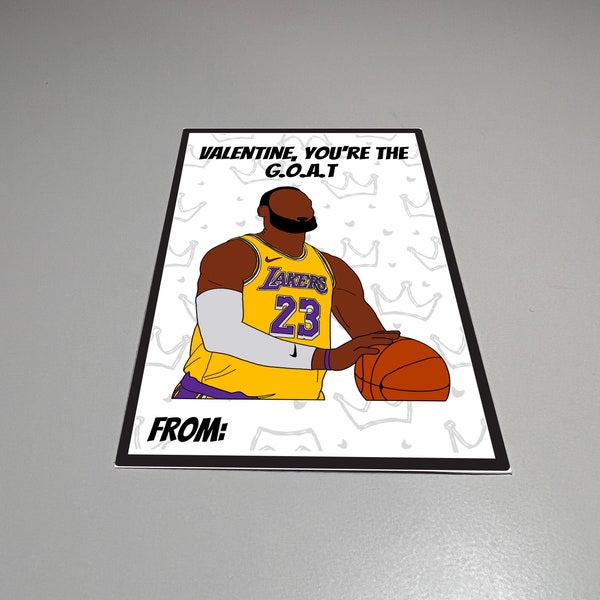 Printable Lebron James Valentines Day Card, Valentines You’re the GOAT, LA Lakers, Basketball Valentines Day card for kids cut out