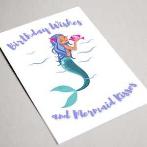 Druckbare digitale Download Karte Meerjungfrau Geburtstag Wünsche und Meerjungfrau Küsse Grußkarte Kinder Karte Kinder Party Karte Unterwasser Thema Karte