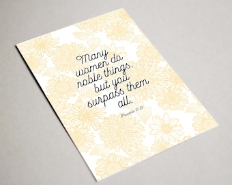 Printable Bible verse Mother’s Day card, Proverbs 31 29 Many women do noble things, Christian, Mother’s Day scripture card, Religious card