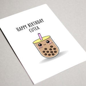 Carte de joyeux anniversaire imprimable, joyeux anniversaire Cutea, carte de thé à bulles, carte pour amateur de thé à bulles, carte d'anniversaire mignonne, carte d'anniversaire Boba mignon