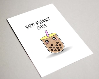 Printable Happy Birthday Card, Happy Birthday Cutea, Bubble Tea Card, Card for Bubble Tea Lover, Cute Birthday Card, Birthday Card Cute Boba