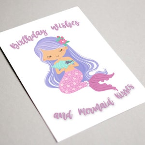 Druckbare digitale Download Karte Meerjungfrau Geburtstag Wünsche und Meerjungfrau Küsse Grußkarte Kinder Karte Kinder Party Karte Unterwasser Thema Karte